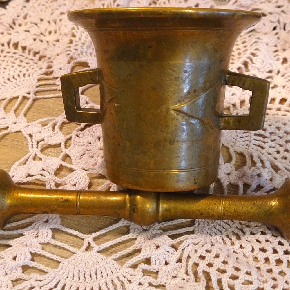 Antique Brass Apothecary Mortar and Pestle